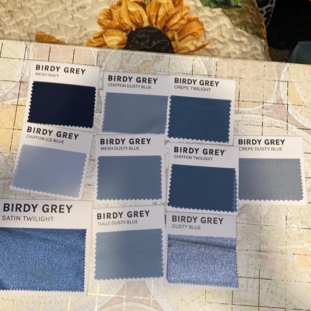 Birdy Grey bridesmaids dress swatches